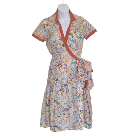 Daniela Corte Boston Whimsical Print Wrap Dress Sz XS - Picture 1 of 7